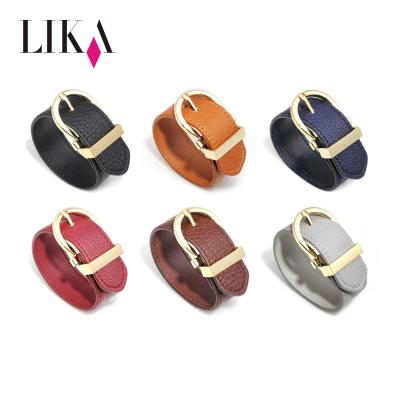 China Wide Leather Cuff Bracelet LIKA Women Blank Adjustable Belt Style Wide Cuff Genuine Leather Bracelet with Metal Buckle Leather Belt Bracelet for sale