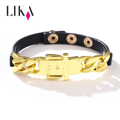 China FASHIONABLE Fashion LIKA Girl Fashion Female Adjustable Alloy Buckle Leather Bracelet 3 Colors for sale