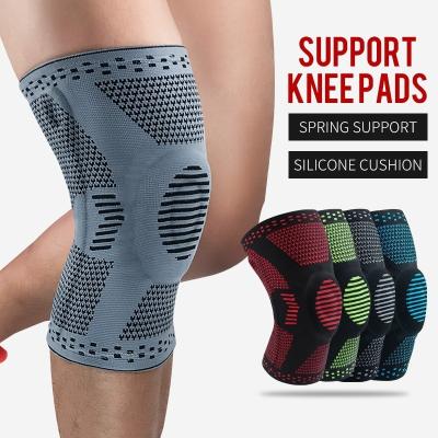 China Breathable Comfortable Professional 3D Elasticity Knee Brace Knit Breathable Compression Knee Sleeve With Patella Silica Gel Pads And Stabilizers Spring Support for sale