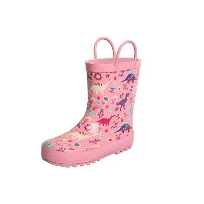 China Fashion trend dinosaur PVC mid-calf rain boots custom rubber anti-slippery children's portable cute cute children's rain boots for sale