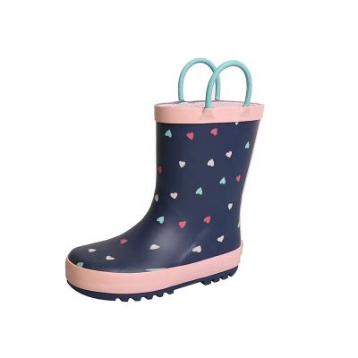 China Fashion trend custom portable waterproof rain boots for girls and boys color love kids rubber rain boots for sale