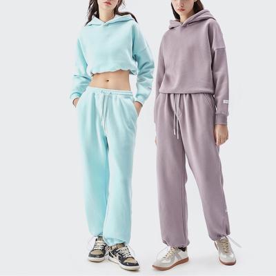 China New Anti-Wrinkle Trend Solid Color Sweaters Suit Casual Loose Cotton Ladies Breathable Jogging Sweaters Suit Ladies Empty Jogging Suits for sale