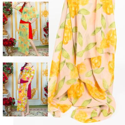 China 2022 New Fashionable Breathable Custom Design Printed Soft Woven 100% Polyester Pleat Digital Printed Chiffon Fabric For Dress Apparel for sale