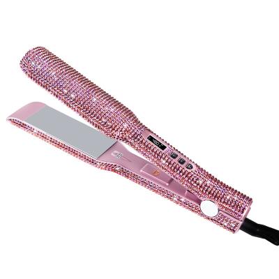 China Rhinestone Design MCH Warm Hair Straightener and Curler 2 in 1 with Crystal Diamond Nano-titanium Coating Plate for sale