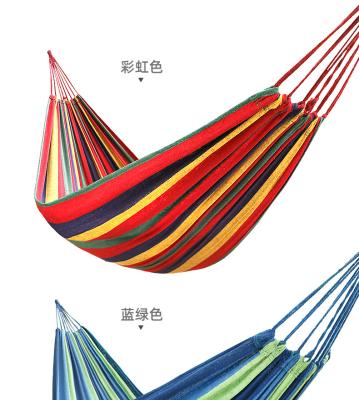 China Super Comfortable Outdoor Colorful Striped Camping Hammock For Camping Home Swing Garden Sports Travel Thick Canvas Hang Bed Hammock for sale