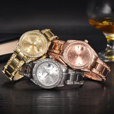 China Day/Date 2021 Iced Out Wristwatch Luxury Gold Plated Stainless Steel Diamond Quartz Watches Hip Hop Mens Womens Crystal Watches Relogio for sale