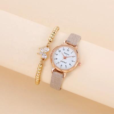 China Leisure Fashion Watch Quartz Wrist Watch Set Waterproof Leather Strap 2pcs Set Ladies Watches With Straps for sale