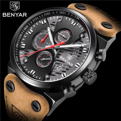 China Water Resistant BENYAR PAR 5110 Outdoor Watch Chronograph Clock Men Sport Waterproof Quartz Watches Date Clock Leather Army Military for sale