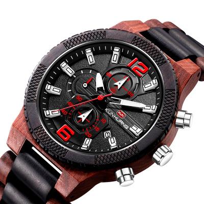 China 2019 Big Dial Hot Luxury Sandalwood Wood Watch Men Chronograph KH Quartz Waterproof Wrist Watch 1019 for sale