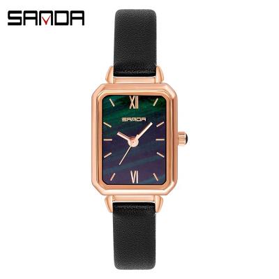 China SANDA Top Brand Women automatic date watches green small dial charm dress ladies quartz watch with band leather fashion waterproof wristwatch for sale