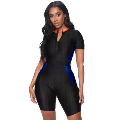 China 2021 New Breathable Short Sleeve Suit High Elastic Jacquard Splicing Sports Yoga Plus Size Overalls for sale