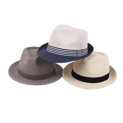 China Men's Panama Straw Summer Fedora Beach Trilby Sun Striped Hats for sale