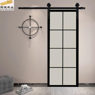 China Waterproof Rustic Metal Frame Glass Door Customized Home Office Aluminum Interior Door Sliding Barn Door for sale