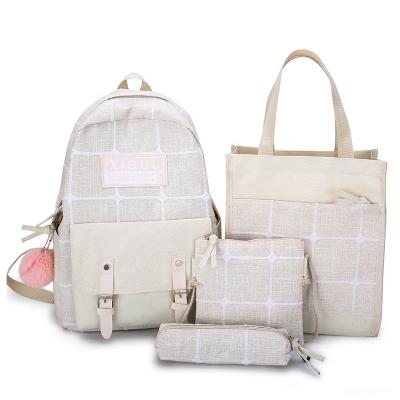 China Hot Sale Anti-theft 4 Piece Student Shoulder Bag School Bags Canvas Backpack Set For Girl for sale