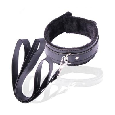 China Sexy Hairy Leather Bondage Restraints Couples Male Female Game BDSM Sex Toys Neck Bondage Collar For Women for sale