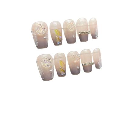 China French Milk Aoyama Camellia Wear nail scrub 3d finished reusable matte press on nails for sale