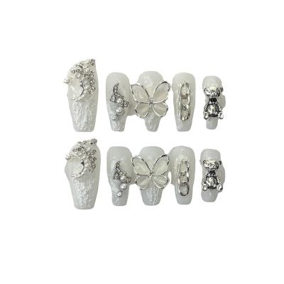 China French Heavy industry stone butterfly retro Baroque plaster manicure hand-worn nail stickers white butterfly shape nail art for sale