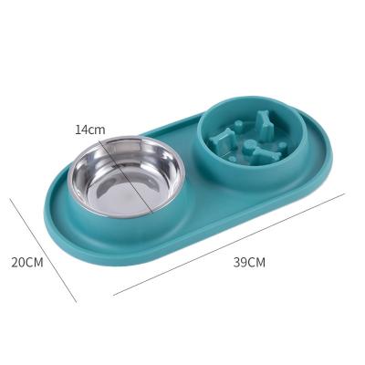 China Automatic Silicone Pet Bowls Slow Food High Quality Double Feeder Lick Mat Stainless Steel Pet Bowl for sale