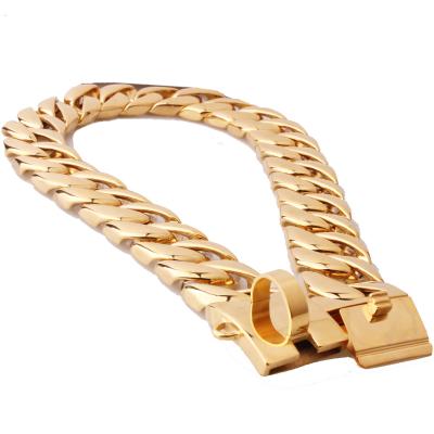 China Viable Luxury Pet Large Golden Hip Hop Stainless Steel Collares Leads Chains Dog Collars Chain for sale