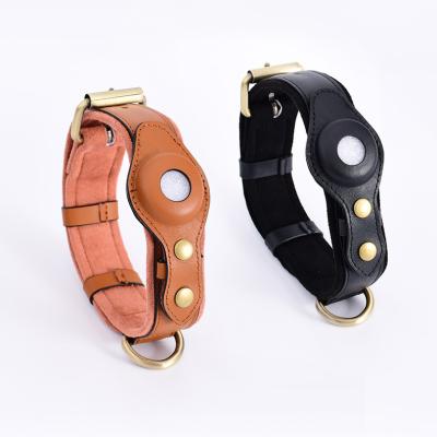 China 2022 Viable Wholesale High Quality Luxury Genuine Leather Dog Collar GPS Tracker Airtag Pet Accessories for sale