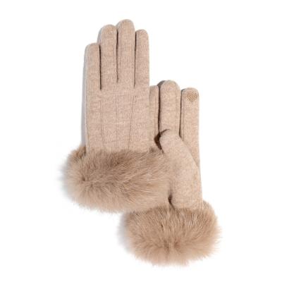 China Custom Twill Fur Wool Gloves AGADECIDO Logo Winter Gloves Luxurious Women for sale