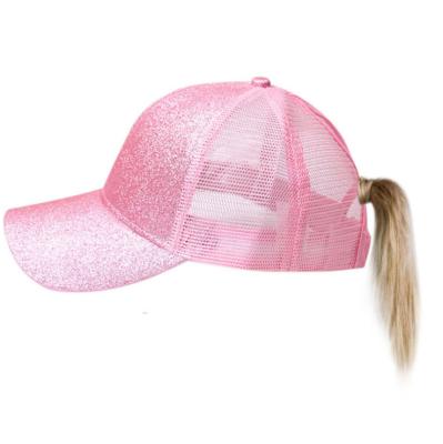 China AGRADECIDO COMMON Summer Outdoor Women Glitter Mesh Ponytail Baseball Cap Peaked Cap Adjustable for sale