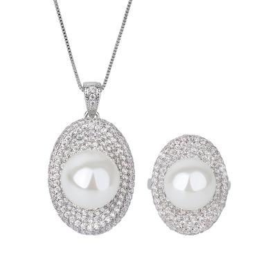 China Vintage Wedding Elegant Natural Water Gray Chunky Pearl Pendant Jewely Two Piece Set For Women for sale