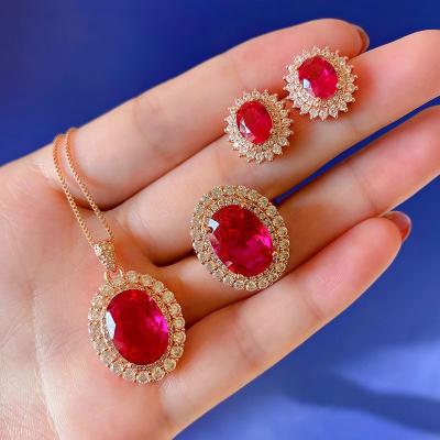 China Vintage Beauty 4 Pcs Women Rhodium Plated Cubic Zircon Pendant Necklace Ruby Jewelry Sets for sale