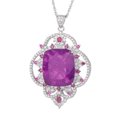 China Diamond Party Fine Jewelry Emerald Amethyst Lab Vintage Baaklam Women Retro Gemstone Pendant Necklace for sale