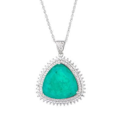 China Vintage 3 Colors Paraiba Tourmaline Emerald Pink Fusion Glass Crystal Necklace Brazil Pendant Jewelry For Women for sale