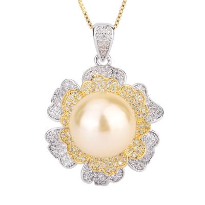 China Vintage Baaklam Fashion Design Copper Gold Plated Pearl Necklace Diamonds Flower Chains Pendant Necklace for sale