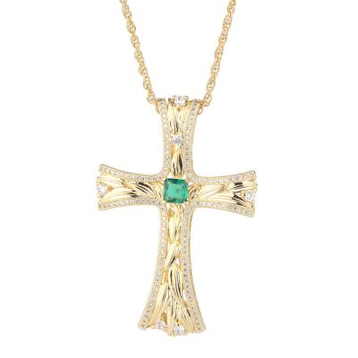 China Vintage Baaklam Cross Necklace 18k Retro Gold Green Delicate Copper Gold Plated Fine Jewelry Necklaces for sale