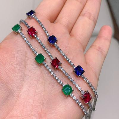 China Chain Gemstone Bling Bling Crystal Rhinestone Green Diamond Trendy Zircon Tennis CZ Style Vintage Bracelet for sale