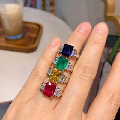 China Baaklam CLASSIC Yellow Shiny Diamond Zircon Finger Rings Fashion Square Shaped Ruby Sapphire Paraiba Crystal Rings for sale