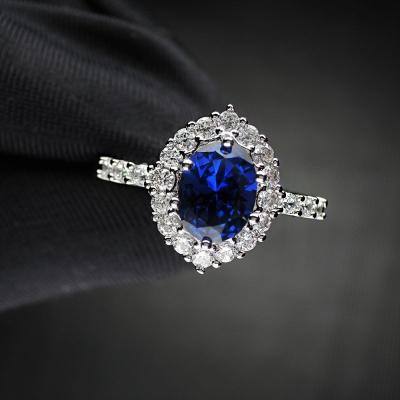 China New Arrival CLASSIC Retro Luxury Blue Diamond Pearl Zirconia 7*9mm Engagement Wedding Ring For Women for sale