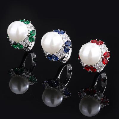 China CLASSIC popular European and American simulation colored treasure inlaid with white stamen women's flower bead ring for sale