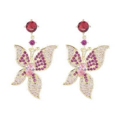 China Vintage S925 Needle Personality Silver Delicate Micro Gold Plated Zircon Irregular Butterfly Earrings Needle Personality Inset Earrings for sale