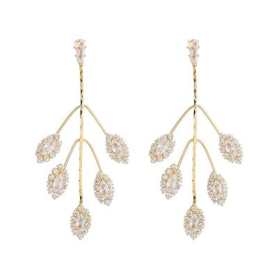 China Fashionable wholesale women's European leaf shape temperament earrings stud long female creative personality zircon earrings for sale