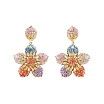 China Fashionable Popular High Quality Gemstone Earrings Colorful Flowers Shape Earrings American Style Statement Earrings for sale