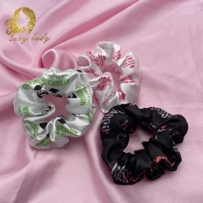 China Wholesale Custom Logo Silk Scrunchies Hair Decoration Satin Scrunchines Elastic Headbands Solid Color Women Gift for sale