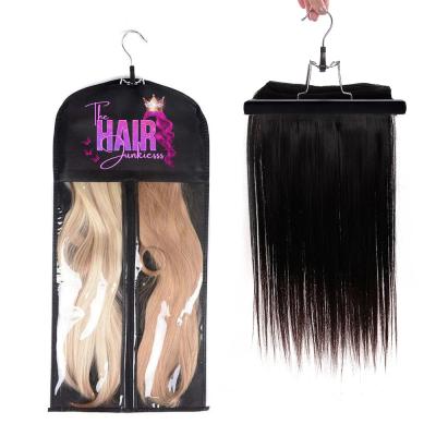 China Protective Storage Hair Extension Packaging Bags With Logo Custom Large Hair Silk Bags For Wigs With Hanger for sale