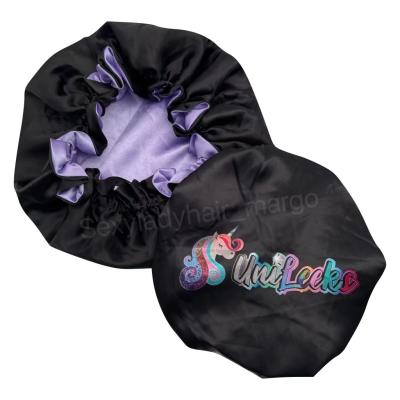 China Fashion best quality silk baby and adult hair bonnets double layer satin bonnets with logo wholesale satin bonnet for sale