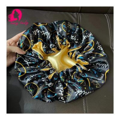 China Fashion Double Layer Designer Satin Cowl With Mommy And Me Logo Black Silk Cowls For Hair for sale