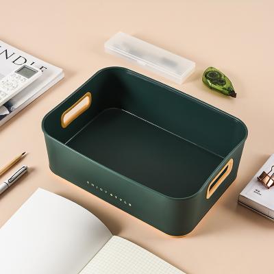 China 2021 Sustainable Cosmetic Storage Box Table Top Finishing Storage Solid Color Large Capacity Plastic Baskets Box Plastic Organization for sale