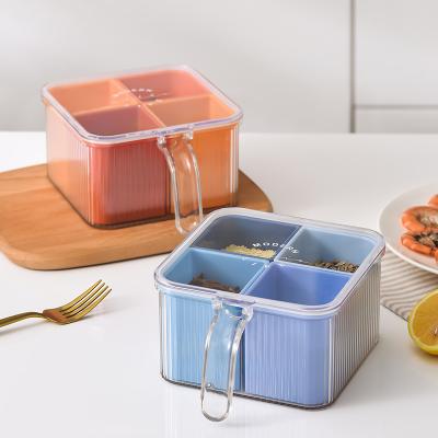 China Moisture-proof Condiment Box Transparent Plastic Box Grill Pot Spice Kitchen Container Seasoning Food Herb and Spice Viable Four-divided Tool for sale