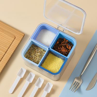 China Sustainable Home Storage Spices Jar Kitchen Seasoning Box 4 In 1 Case Condiment Box With Cover And Spoon Spice Jars for sale