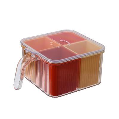 China Viable Wholesale Amazon Hot Sales Home Storage Spices Jar Kitchen Seasoning Box 4 in 1 Case Condiment with Cover and Spoon Spice Jars for sale