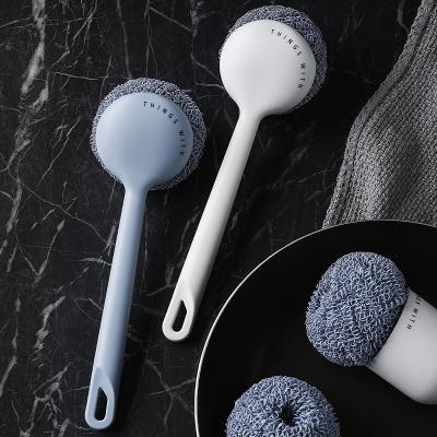 China Durable Kitchen Brush Sink Bathroom Brushes Bristle Pan Iron Skillet Dishes Cleaning Brush Customize Palm and Household Long Handle for sale