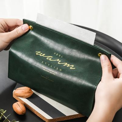 China JIUYUE Minimalist Bedroom PU Tissue Box Decorative Leather Holder, Rectangular Tissue Paper Cover Face Case for sale