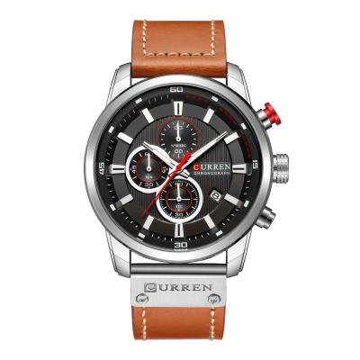 China Date CURREN 8291 Automatic Mens Watches Luxury Brand Chronograph Sport Watches High Quality Leather Strap Quartz Wristwatch Relogio Masculino for sale